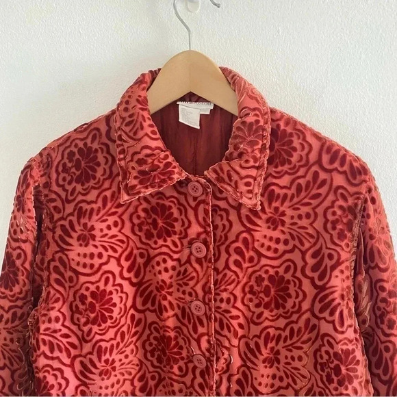 MFA Boston Museum of Fine Arts  Coral Burnout Velvet  Silk Women’s Jacket - Picture 2 of 7